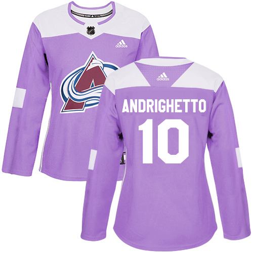 Adidas Avalanche #10 Sven Andrighetto Purple Authentic Fights Cancer Women's Stitched NHL Jersey